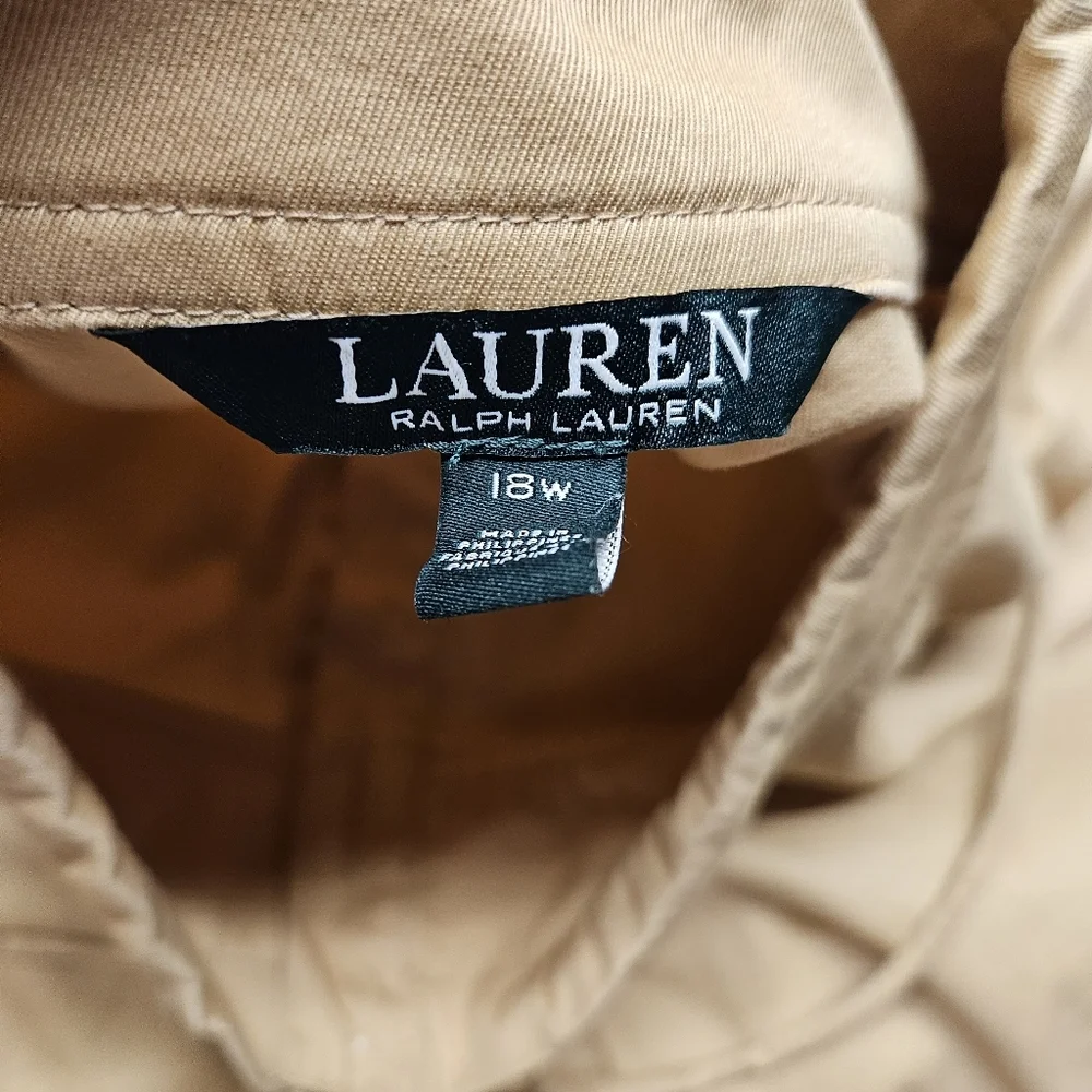 Ralph Lauren Womens Beige Khaki Cuff Sleeve Button Front Shirt Jacket Sz 18W - Picture 4 of 6